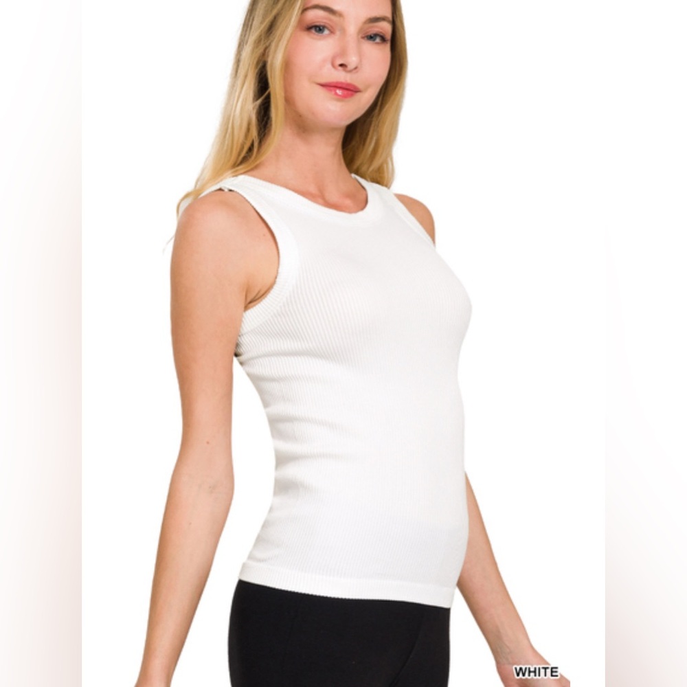 NWT ZENANA 2 WAY NECKLINE WASHED SEAMLESS RIBBED TANK TOP
